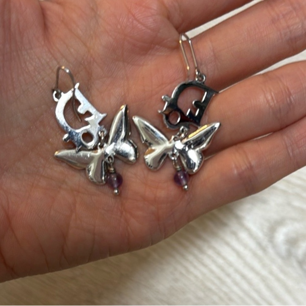 Dior Butterfly Earrings with Purple Accents - Picture 2 of 4